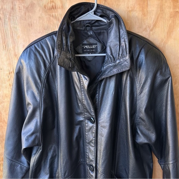 Pelle Vintage Black Leather Longline Button Down Jacket Coat - Picture 4 of 12